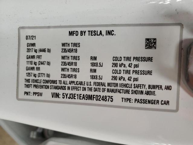2021 TESLA MODEL 3 - 5YJ3E1EA9MF024875