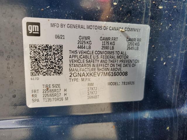 2021 CHEVROLET EQUINOX LT - 2GNAXKEV7M6160008
