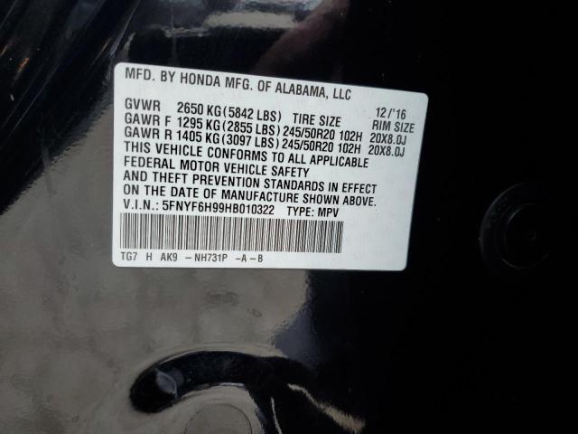 2017 HONDA PILOT TOUR - 5FNYF6H99HB010322