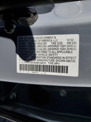 2022 HONDA PILOT SPOR - 5FNYF6H30NB104015