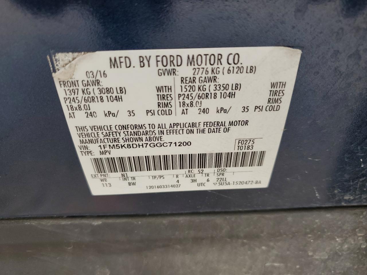 Lot #3033218801 2016 FORD EXPLORER X