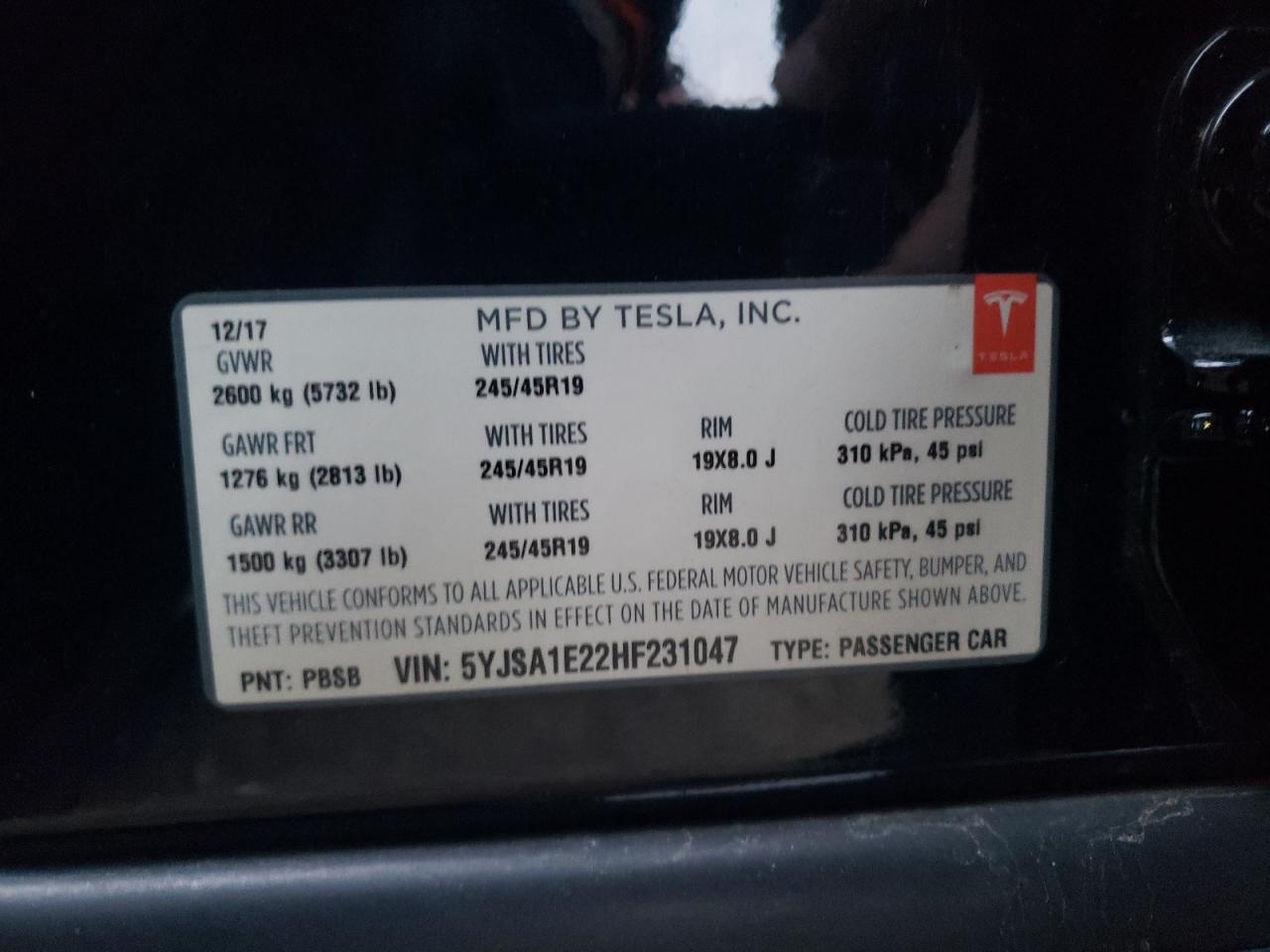 Lot #3023384281 2017 TESLA MODEL S