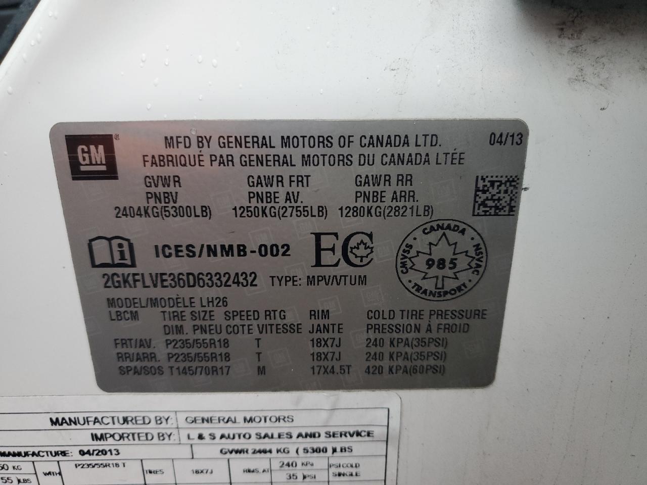 2GKFLVE36D6332432 - 2013 GMC TERRAIN - #80773364