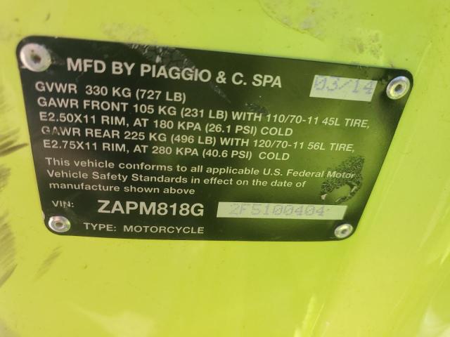 2015 VESPA SPRINT 150 ZAPM818G2F5100404