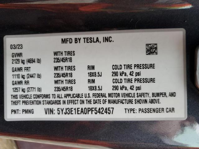2023 TESLA MODEL 3 - 5YJ3E1EA0PF542457