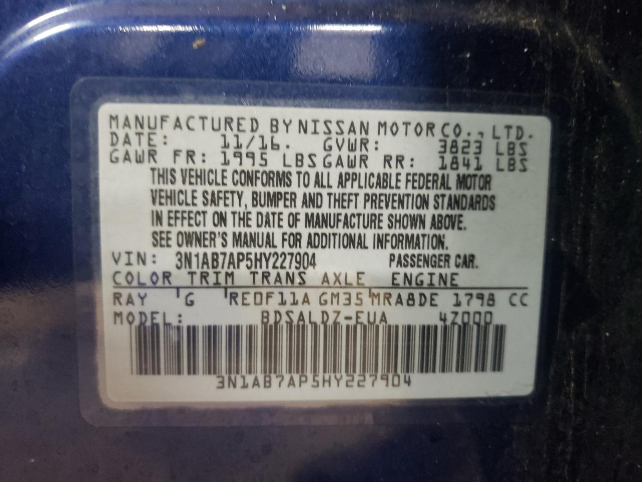 Lot #2996576550 2017 NISSAN SENTRA SV