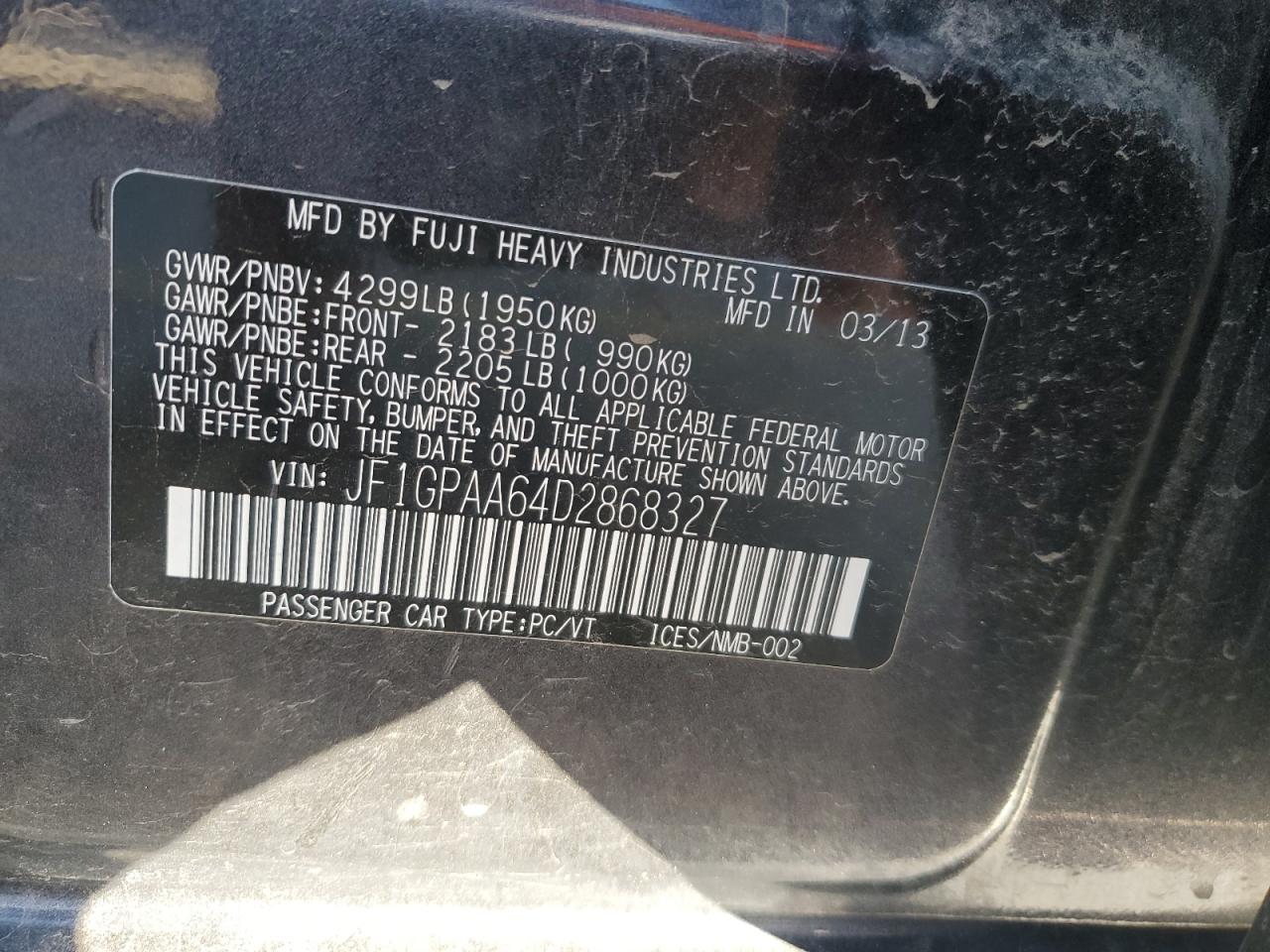 Lot #2974756051 2013 SUBARU IMPREZA