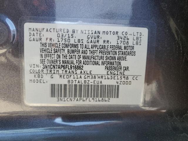 VIN 3N1CN7AP6FL916862 2015 Nissan Versa, S no.13