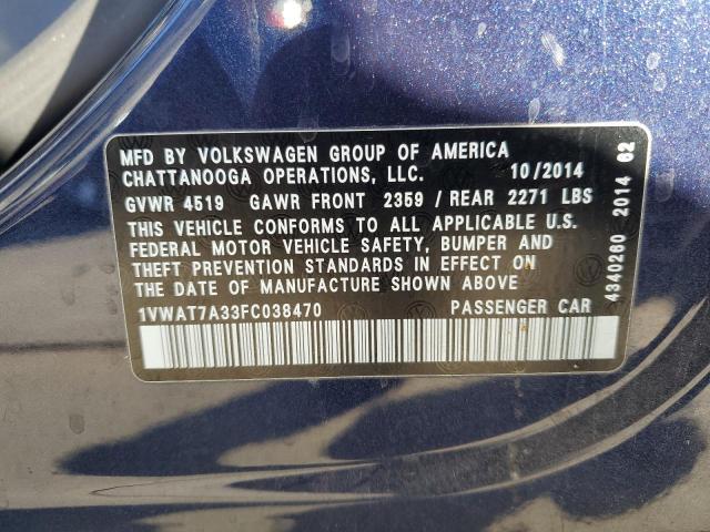 2015 VOLKSWAGEN PASSAT S - 1VWAT7A33FC038470