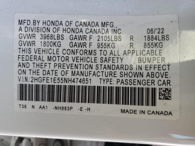 VIN 2HGFE1E55NH474651 2022 HONDA CIVIC no.12