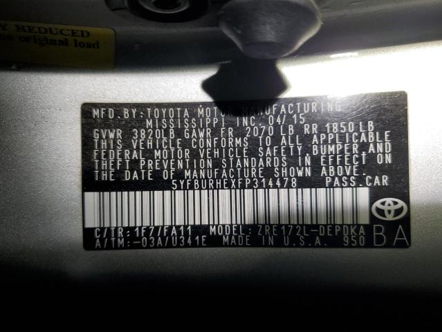 2015 TOYOTA COROLLA L - 5YFBURHEXFP314478