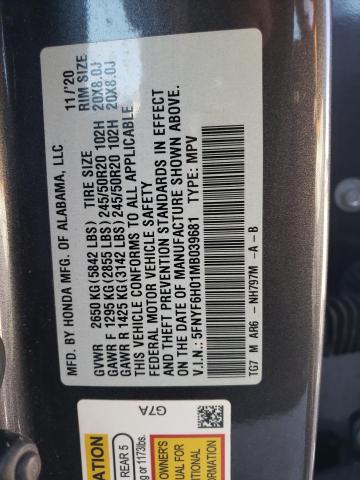 2021 HONDA PILOT ELIT - 5FNYF6H01MB039681