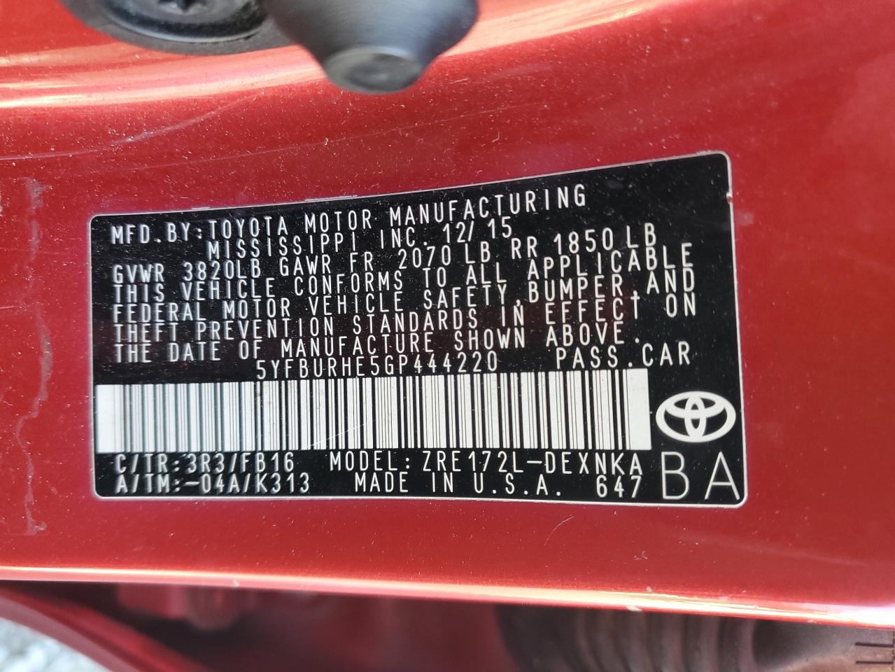 Lot #3024515418 2016 TOYOTA COROLLA L