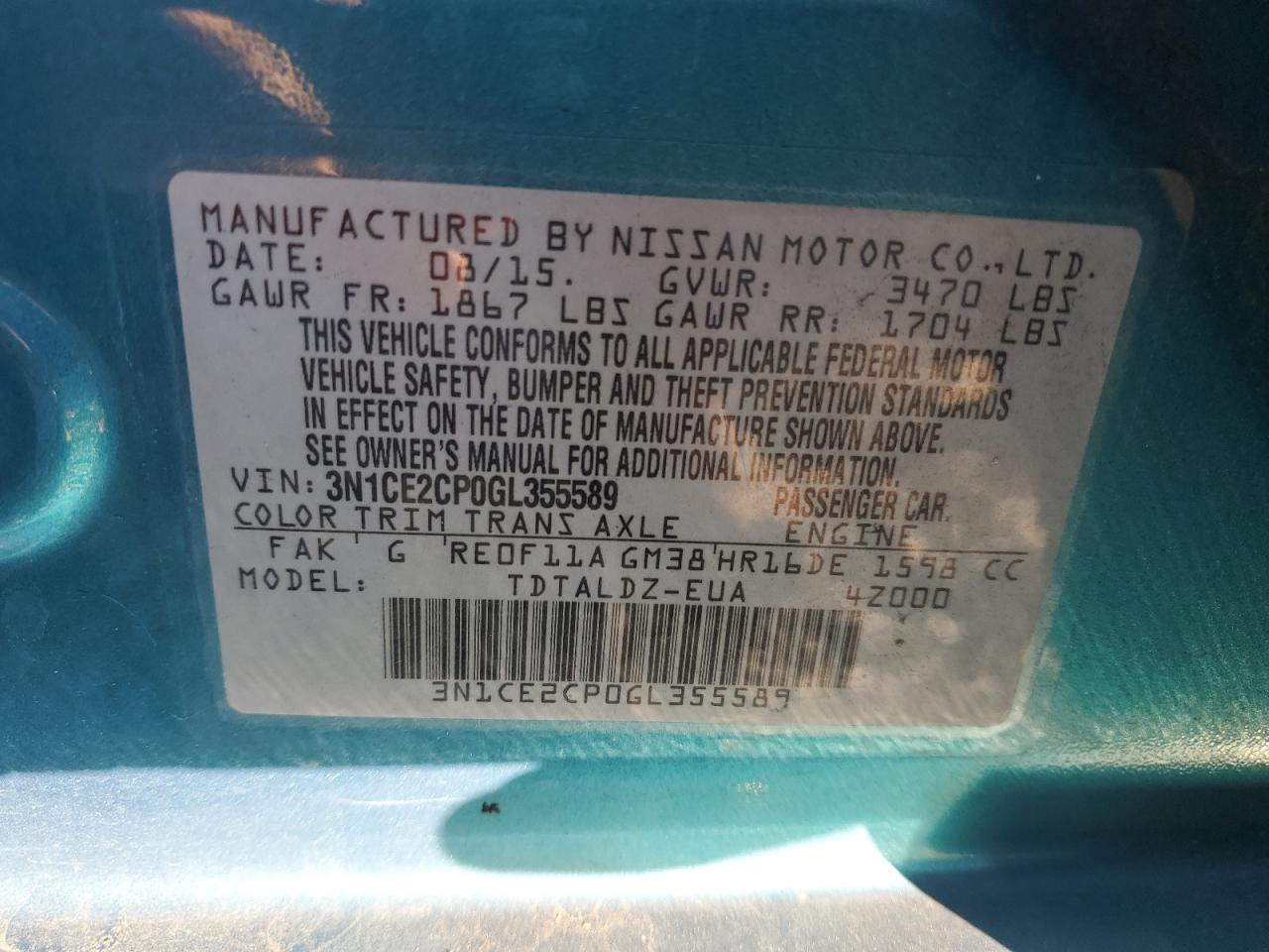 Lot #2991779254 2016 NISSAN VERSA NOTE