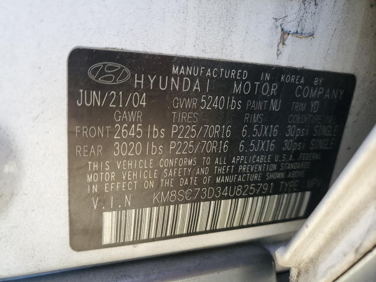 Lot #2974312464 2004 HYUNDAI SANTA FE G