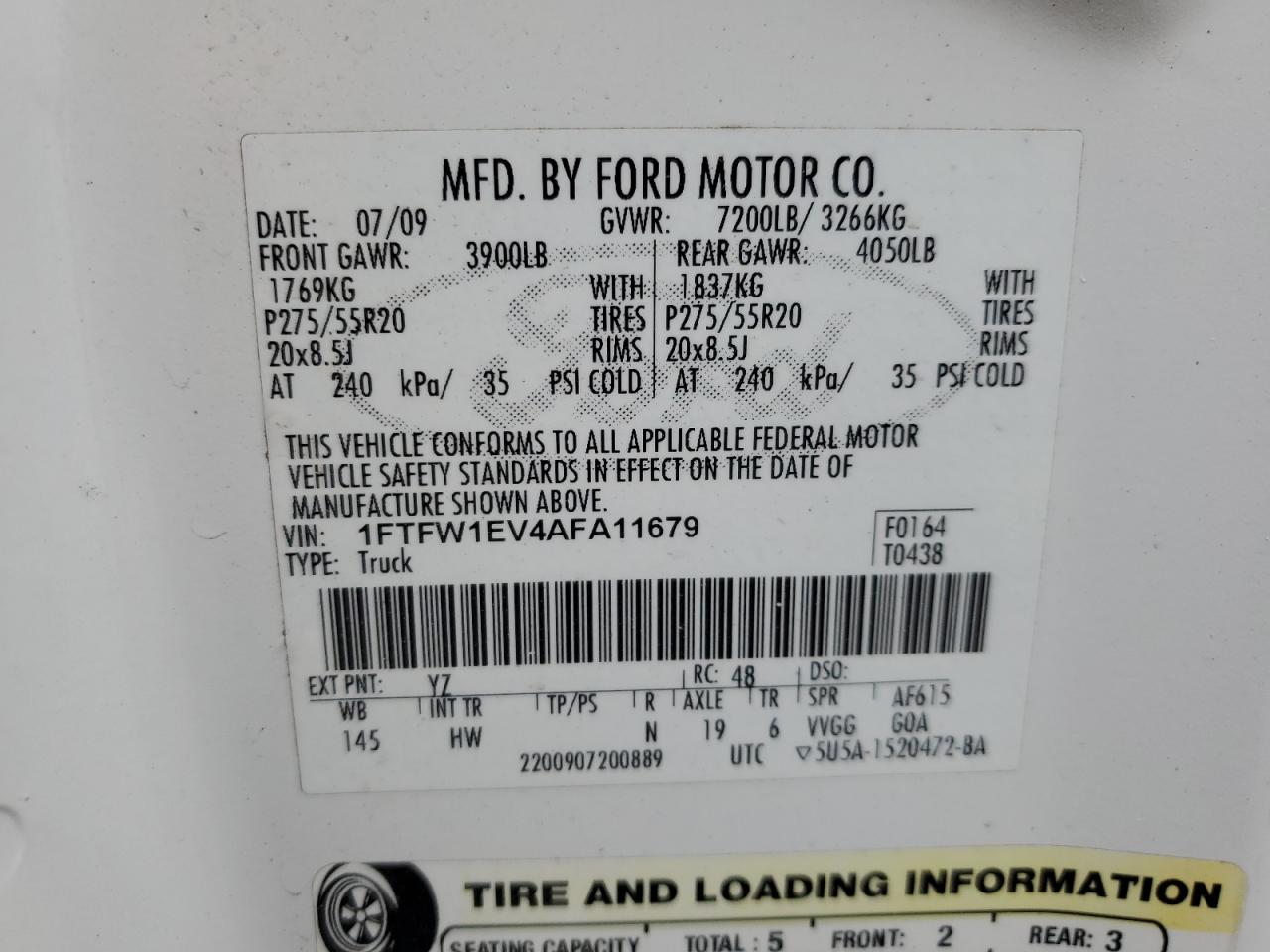 Lot #3024702630 2010 FORD F150 SUPER