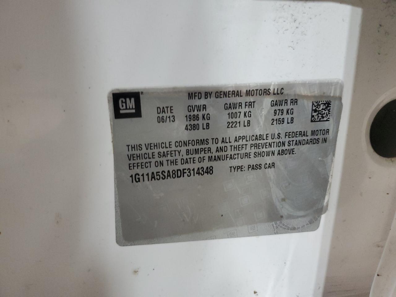 1G11A5SA8DF314348 - 2013 CHEVROLET MALIBU - #80244094