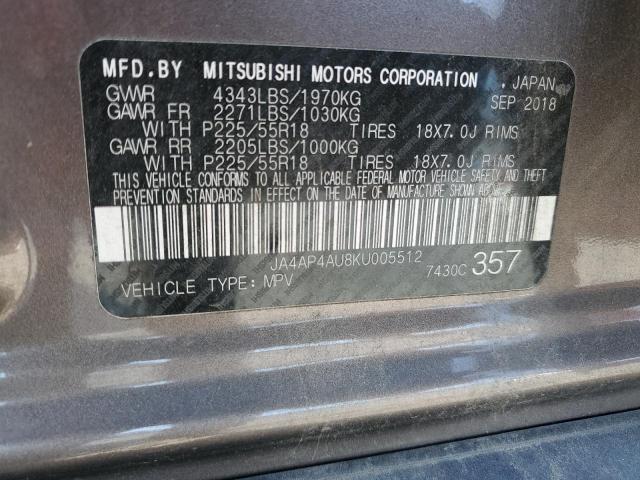 2019 MITSUBISHI OUTLANDER - JA4AP4AU8KU005512