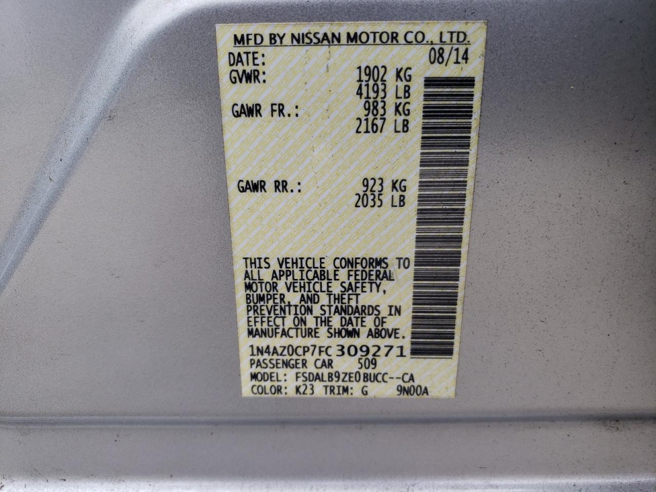 Lot #2969595660 2015 NISSAN LEAF S