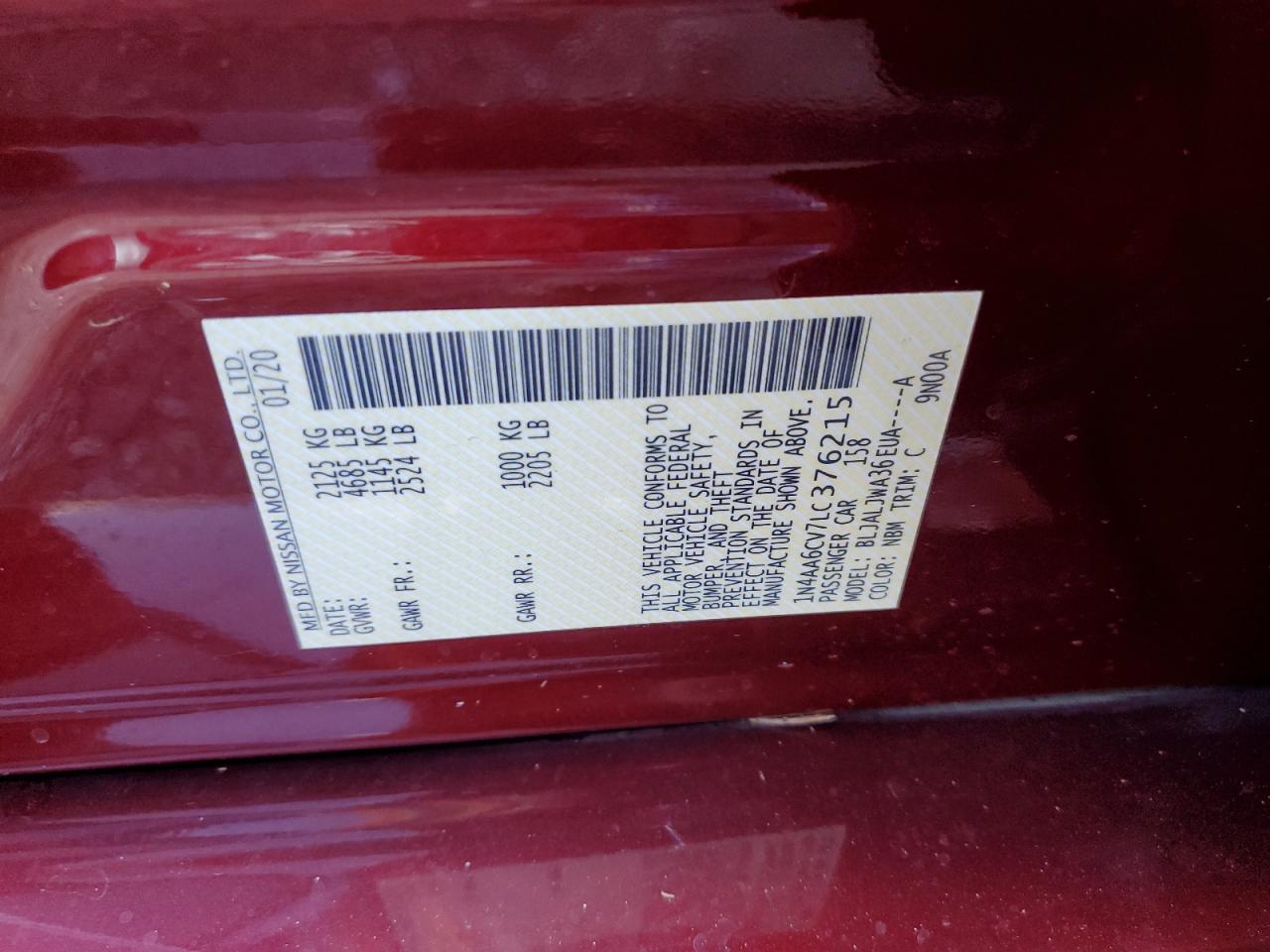 Lot #2978982650 2020 NISSAN MAXIMA SV