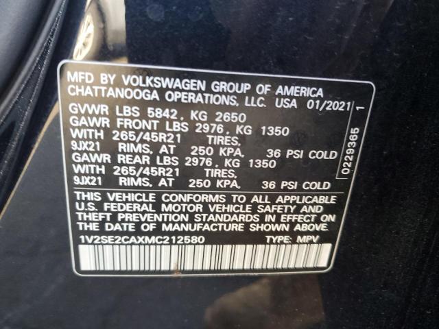 VIN 1V2SE2CAXMC212580 2021 VOLKSWAGEN ATLAS no.12