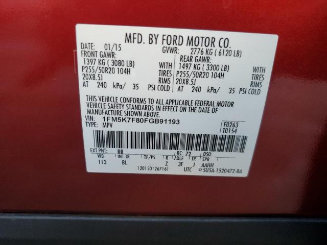 2015 FORD EXPLORER L - 1FM5K7F80FGB91193