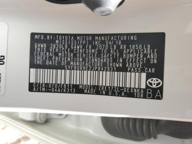 2018 TOYOTA COROLLA L - 5YFBURHE2JP842931