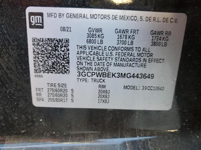 2021 CHEVROLET SILVERADO - 3GCPWBEK3MG443649