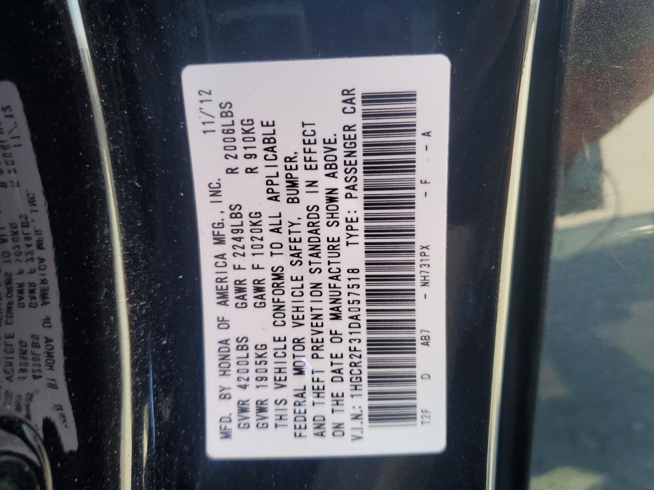 Lot #2976849802 2013 HONDA ACCORD LX