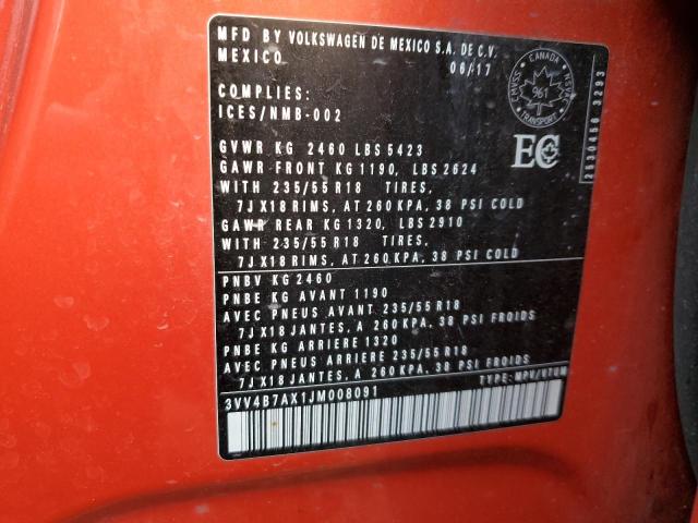 2018 VOLKSWAGEN TIGUAN SEL 3VV4B7AX1JM008091