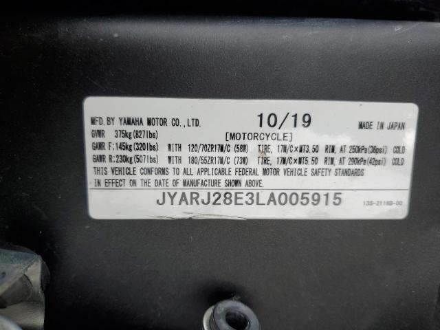 2020 YAMAHA YZFR6 JYARJ28E3LA005915