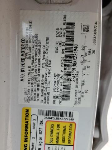 2019 FORD FUSION SE - 3FA6P0LU8KR224940