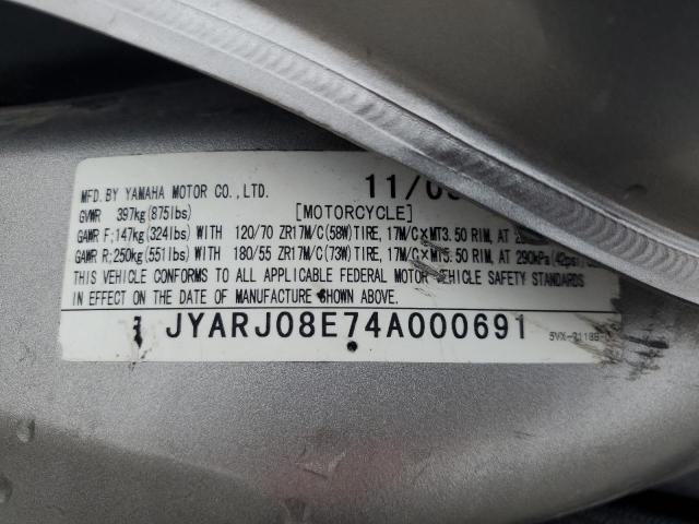 2004 YAMAHA FZ6 S - JYARJ08E74A000691