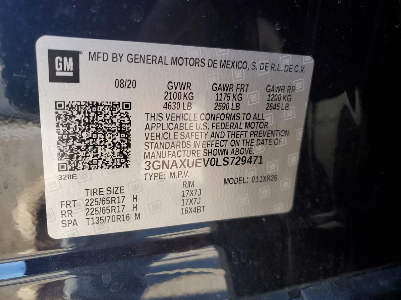 Lot #3024150889 2020 CHEVROLET EQUINOX LT