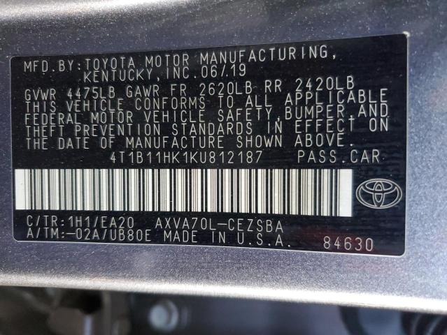 VIN 4T1B11HK1KU812187 2019 TOYOTA CAMRY no.12