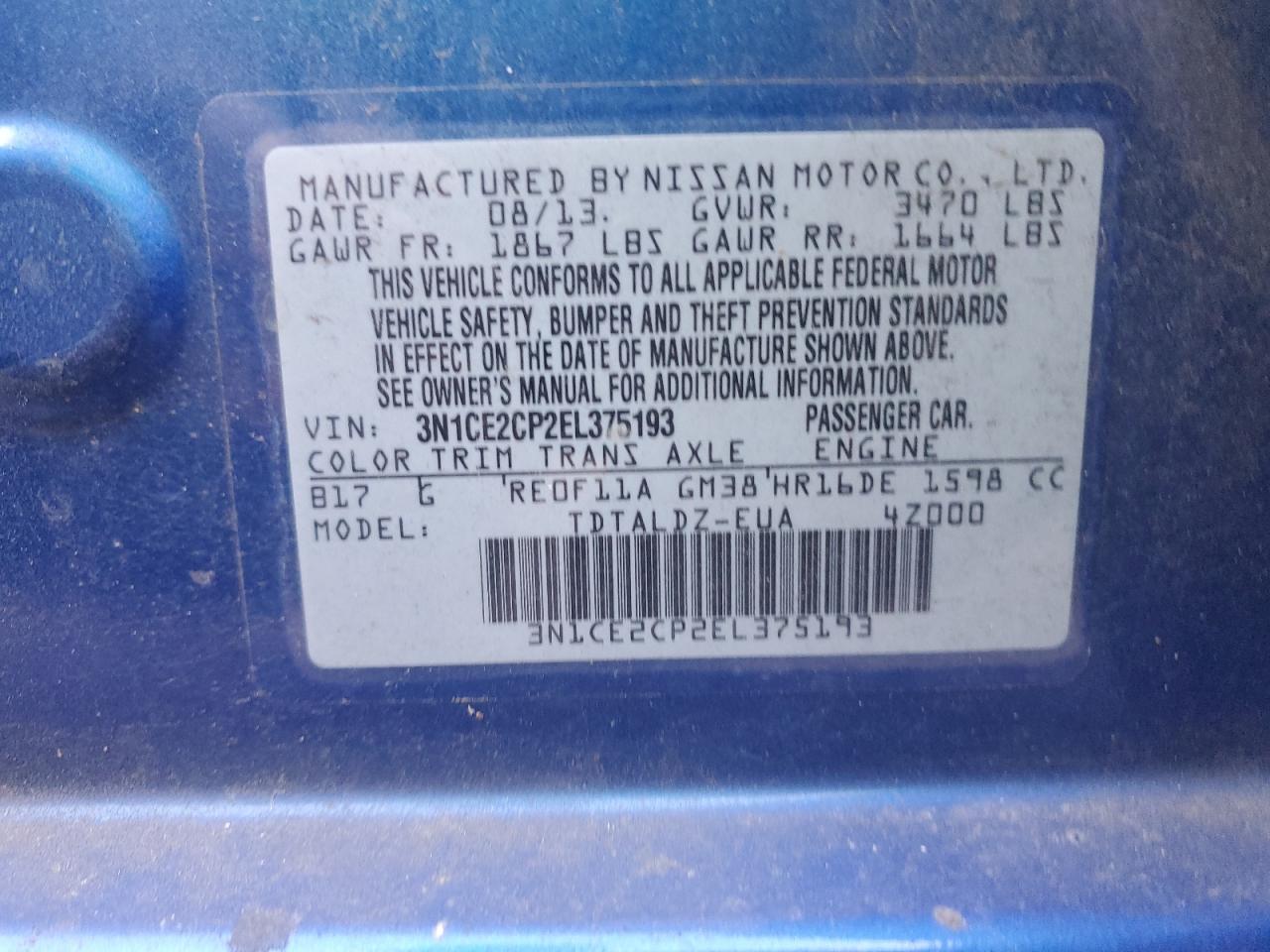 Lot #3048265736 2014 NISSAN VERSA NOTE