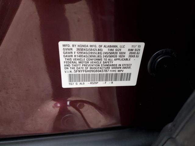 2016 HONDA PILOT ELIT - 5FNYF6H09GB043787