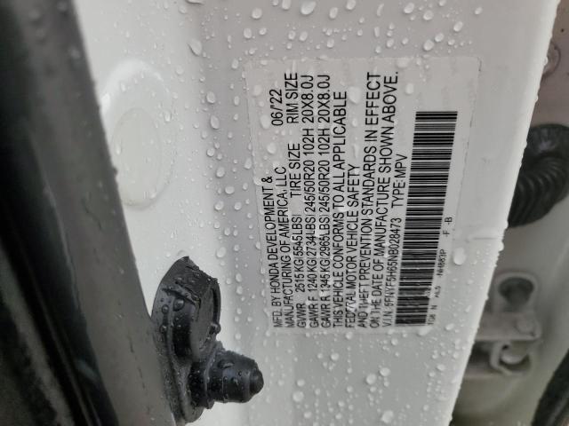 2022 HONDA PILOT TOUR - 5FNYF5H65NB028473