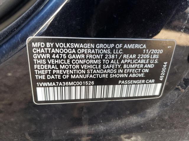 2021 VOLKSWAGEN PASSAT R-L - 1VWMA7A36MC001526