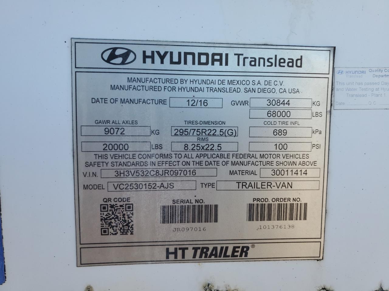 Lot #2961803969 2018 HYUNDAI VAN