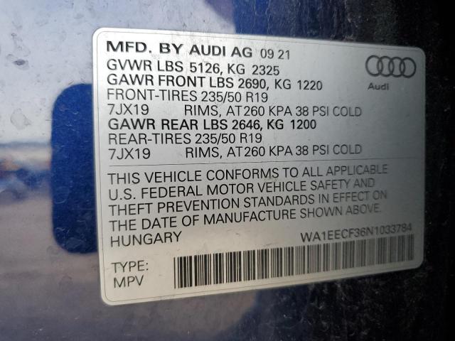 VIN WA1EECF36N1033784 2022 AUDI Q3 no.14