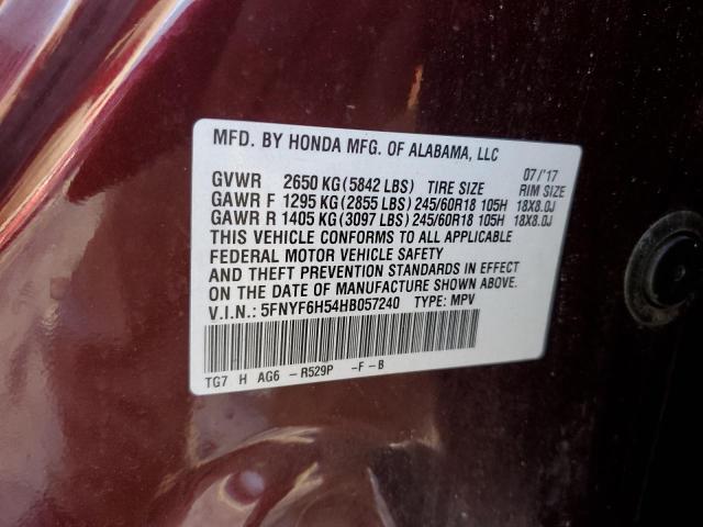 2017 HONDA PILOT EXL - 5FNYF6H54HB057240
