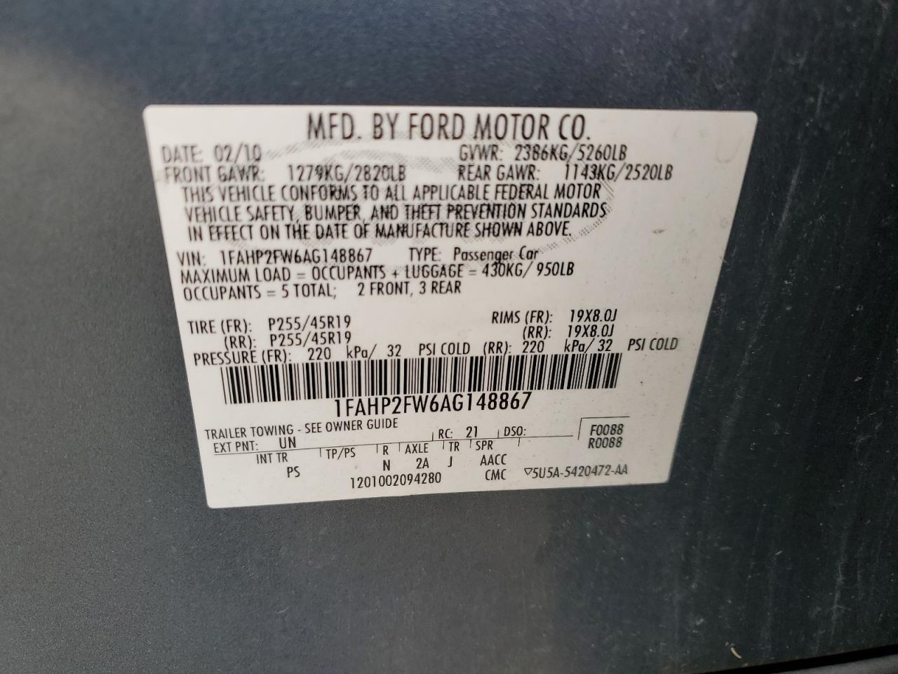 Lot #3024150914 2010 FORD TAURUS LIM