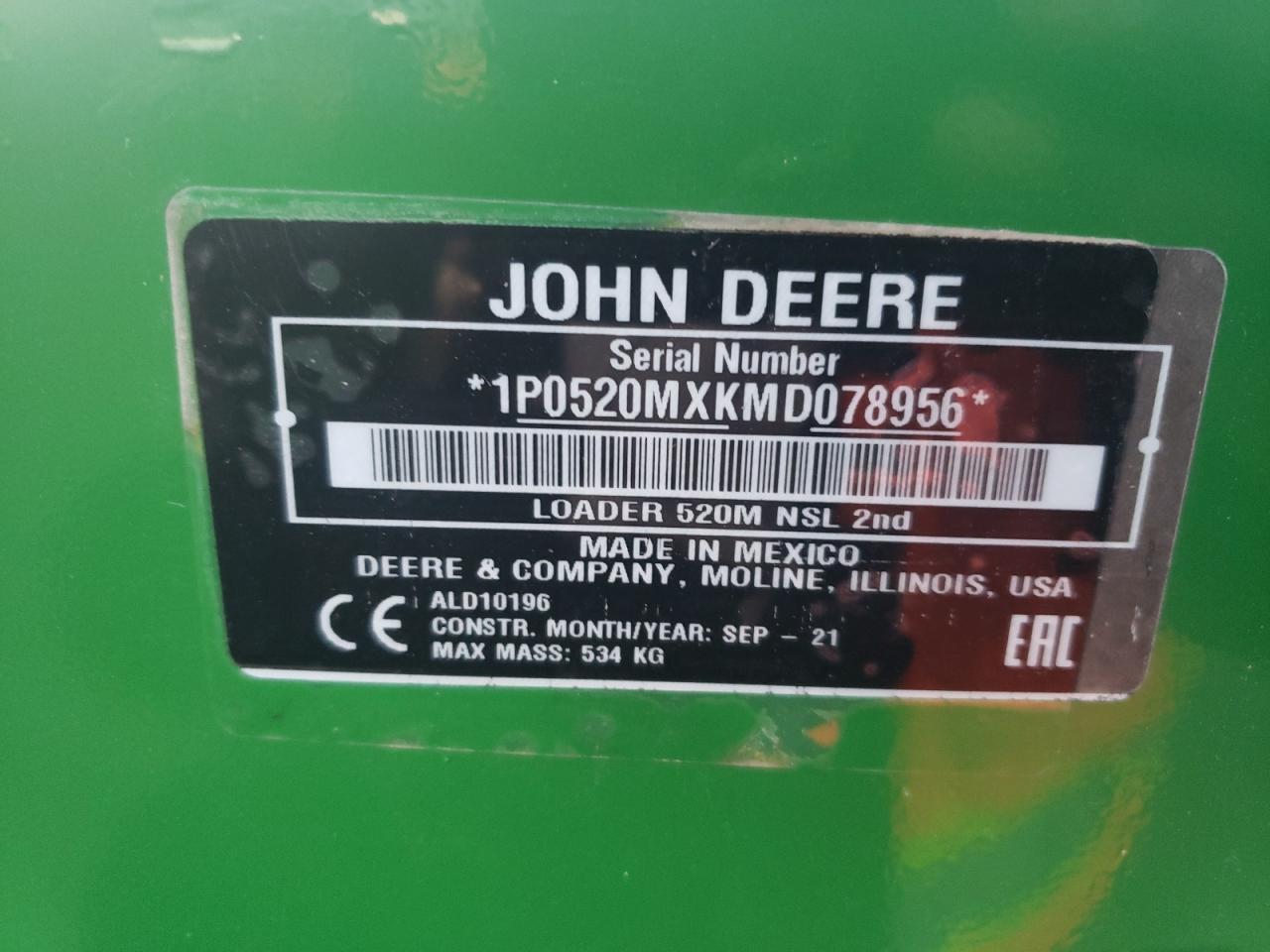 Lot #2993909375 2021 JOHN DEERE 520M