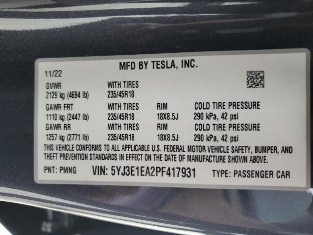 2023 TESLA MODEL 3 - 5YJ3E1EA2PF417931