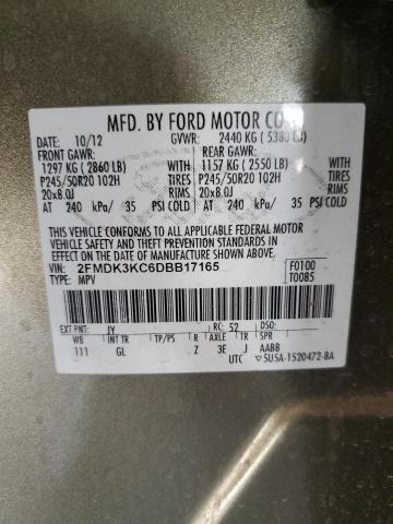 VIN 2FMDK3KC6DBB17165 2013 FORD EDGE no.12