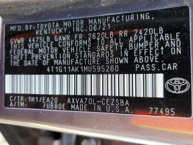 VIN 4T1G11AK1MU595260 2021 TOYOTA CAMRY no.12