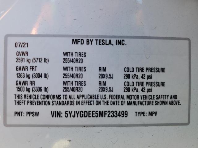 2021 TESLA MODEL Y - 5YJYGDEE5MF233499