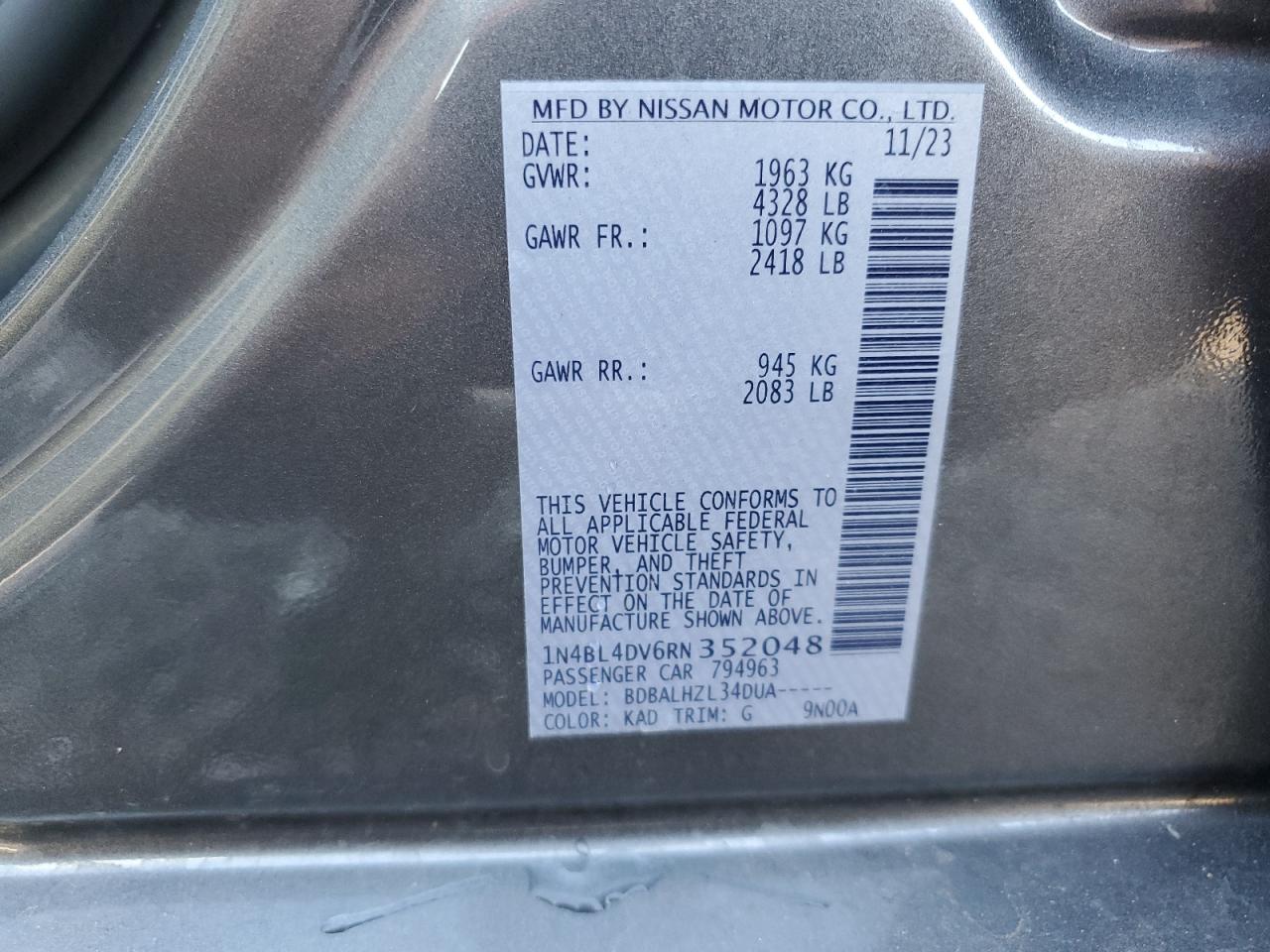 Lot #3020076603 2024 NISSAN ALTIMA SV