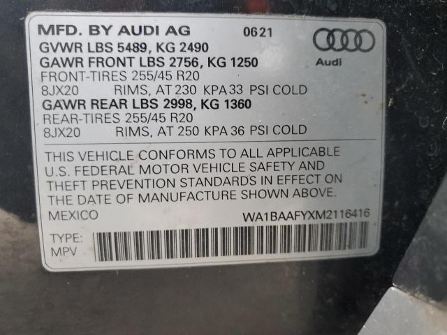 VIN WA1BAAFYXM2116416 2021 AUDI Q5 no.14